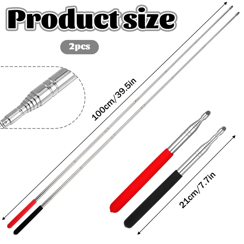 2 Pack Retractable 39.5'' Teacher Pointer Stick for Classroom, Handheld Presenter Whiteboard Pointer with Smooth Sensitive Tablet Pen Stylus Pen Teaching Guiding Wand for School Office Presentation