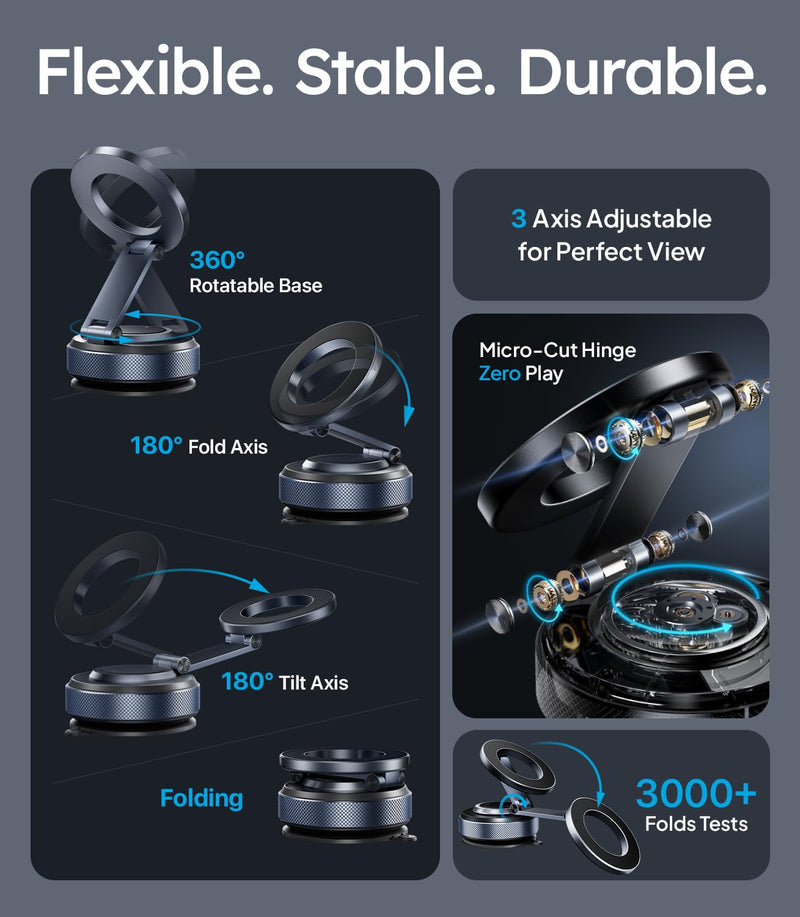 Wigoo Vacuum Magnetic Phone Holder for Car for Magsafe [80LBS Suction & 3000gf Magnetic] 360° Adjustable Car Phone Mount, Cell Phone Holders for Your Car, for iPhone 17 Pro Max 16 15 14 13 12 Air Plus