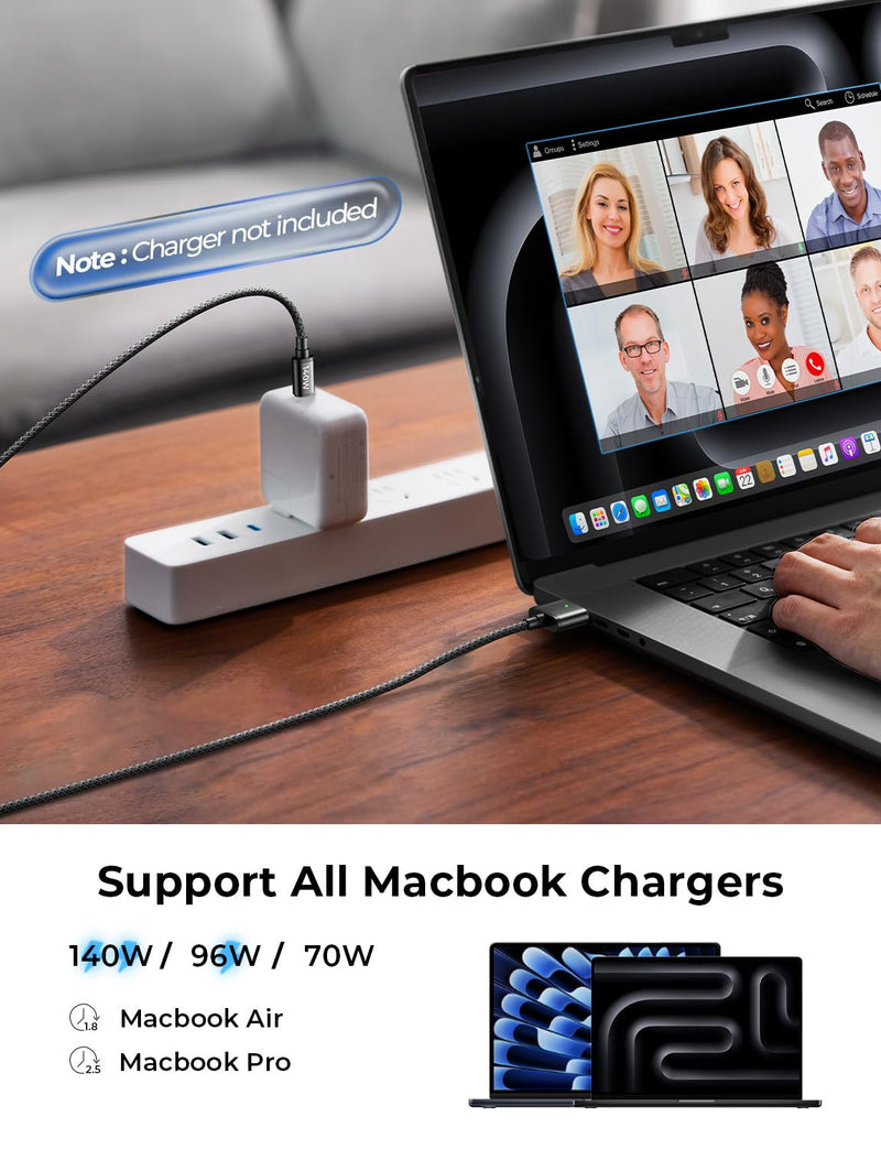 LISEN 140W Magnetic Safe 3 Cable for MacBook Air/Pro Charger Cord (6.6FT Black), USB C to Magnetic 3 Cable for MacBook Air/Pro (15''/13'' M3 2024, 15" M2 2023, 13" M2 2022) 6.6FT