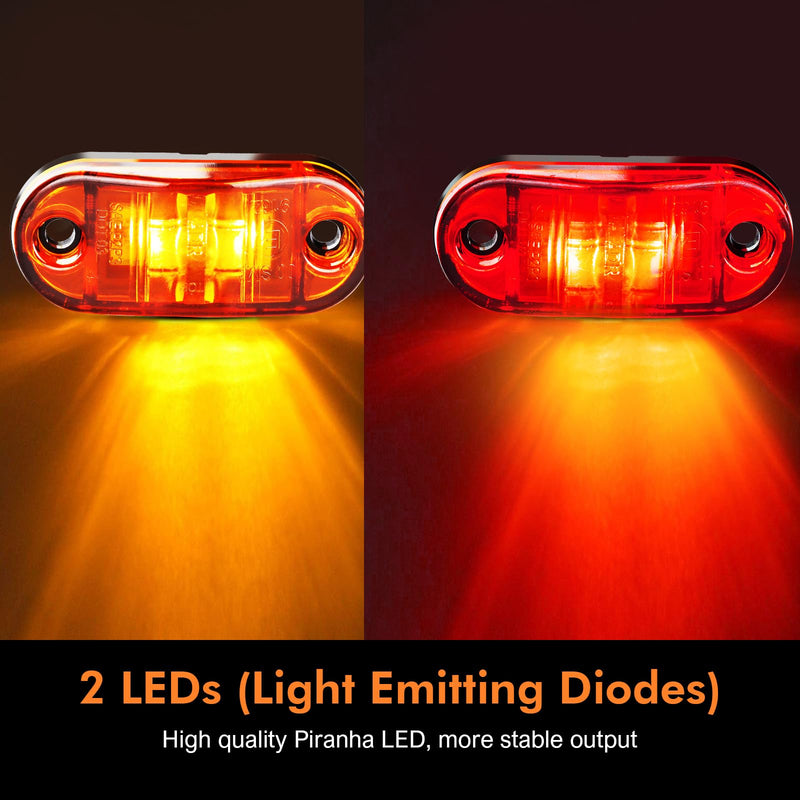 20 PCS 2.5 inch LED Trailer Lights Kit with Screws, Front Rear Side Marker Clearance Indicators Light Lamp, Amber + Red Dc12-24V Waterproof Universal Accessories for Rv Camper Truck Van Caravan Boat 20Pcs