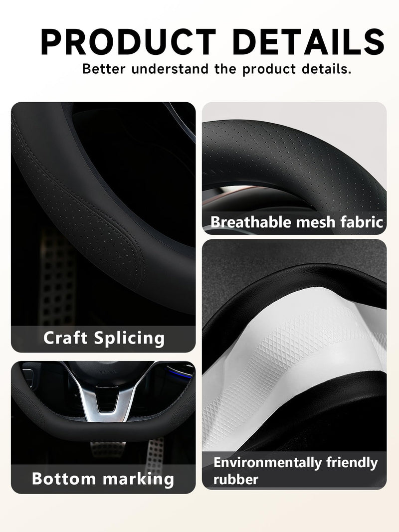 D-Shaped Steering Wheel Cover for Benz GLC 2016-2024, Leather Non-Slip Fit for Mercedes-Benz GLC 300/43 AMG/Coupe (Black, Flat-Bottomed) Black D shape