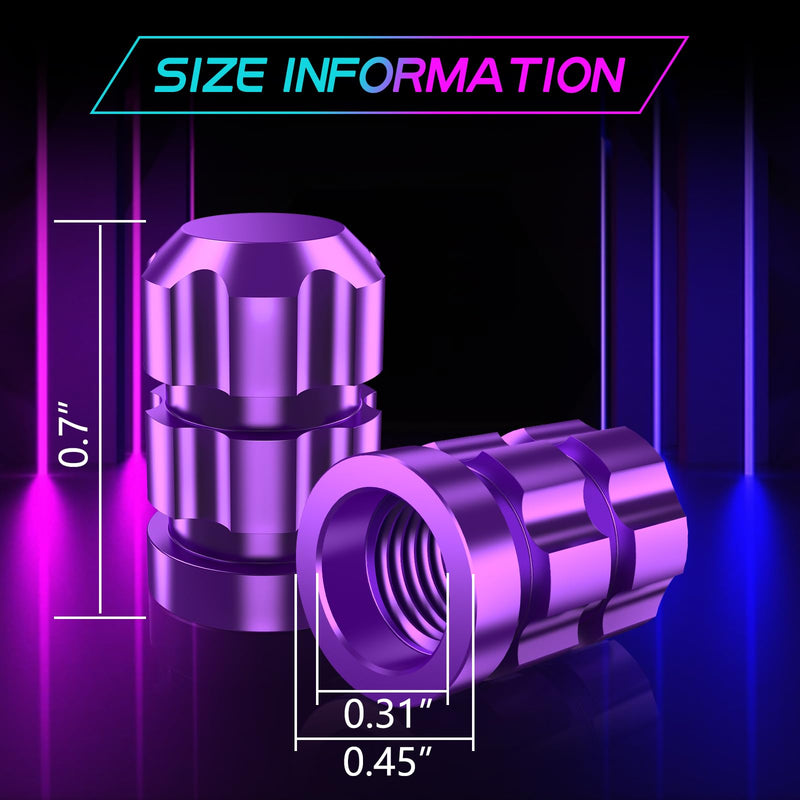 Tire Valve Stem Caps 4 Pack - Rustprood & Fade Resistant Metal Tire caps, Universal Fit for Cars/Trucks/Motorcycles/Bikes (Purple) Purple
