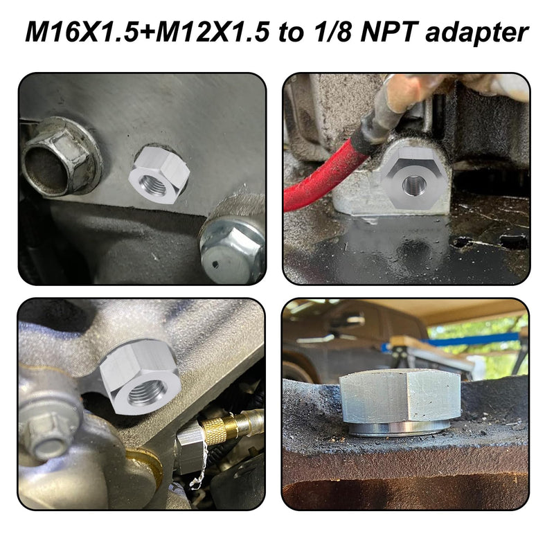 2pcs Oil Pressure Sensor Adapter, M16x1.5 M12x1.5 to 1/8 NPT Temp Sensor Adapter Swap Parts Oil Pressure Sender Accessories Compatible with LS Engines