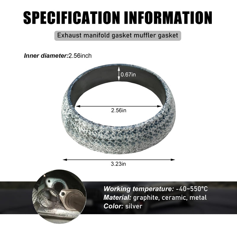 ID 65mm Car Exhaust Gasket, Graphite Construction Exhaust Donut Gaskets Seal Muffler Ring, Leakproof Exhausts Pipe Manifold Gaskets Muffler Gasket Replacement for RV SUV Truck 1 PCS
