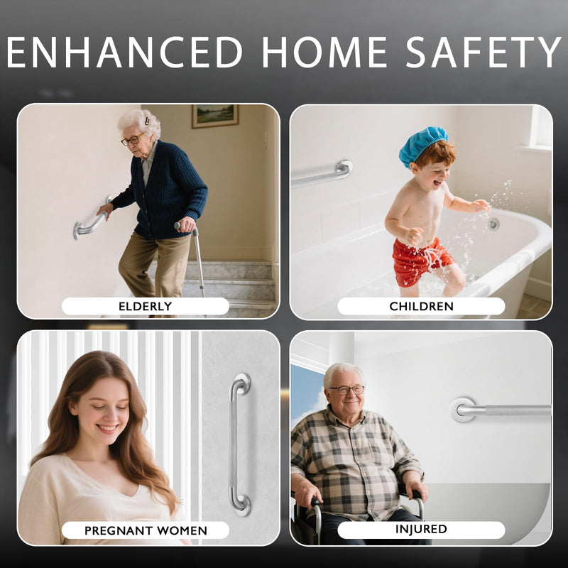 Grab Bars for Bathtubs and Showers, 304 Stainless Steel Handicap Grab Bar, Anti Slip Bathroom Handrail with Knurled Surface, Holds up to 500 LBS Safety Shower Handle for Elderly (18 Inches) 18 Inch