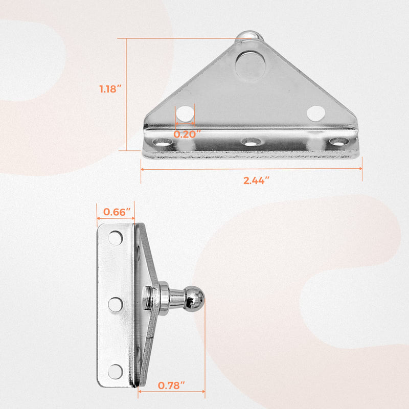 Gas Strut Mounting Brackets 10MM Ball Stud, 4 Angled L-Type Mounts with 20 Screws, for Lift suooprt Gas Spring Struts Shock Mounting Kits, Silver