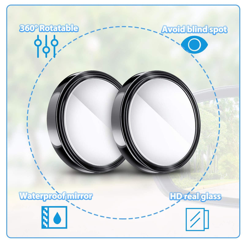 4 Pcs Blind Spot Mirrors 360 Degree 2 Inch Car Rear View Adjustable Wide View Angle Black Round Glass Convex Mirrors Adjustable with Frame for Car SUV Truck Accessories