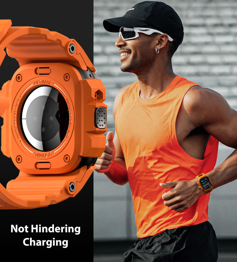 ULTIMAL Rugged Case with Band for Apple Watch 49mm,Compatible with Apple Watch Ultra 3/2/1, Military Grade Shockproof Bumper Cover for iWatch Tactical Band Men (49mm,Orange) Orange