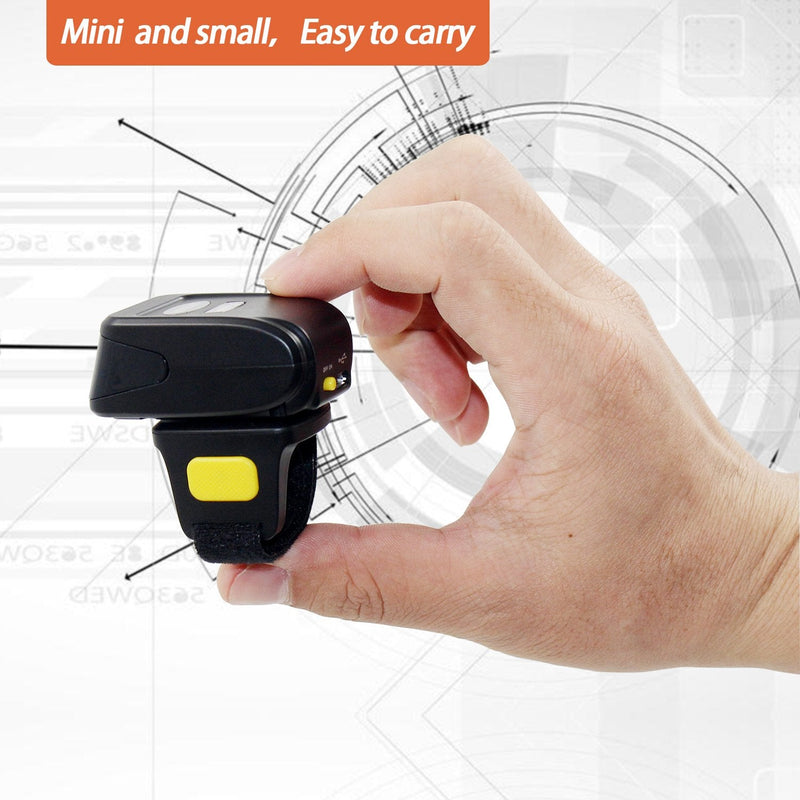 Bluetooth Ring 1D 2D QR Barcode Scanner,Wearable Wireless Finger Mini Bar Code Reader Scanner Compatible for Windows, Mac OS, Android 4.0+, iOS Support Scan QR PDF417 DataMatrix on Screen and Paper