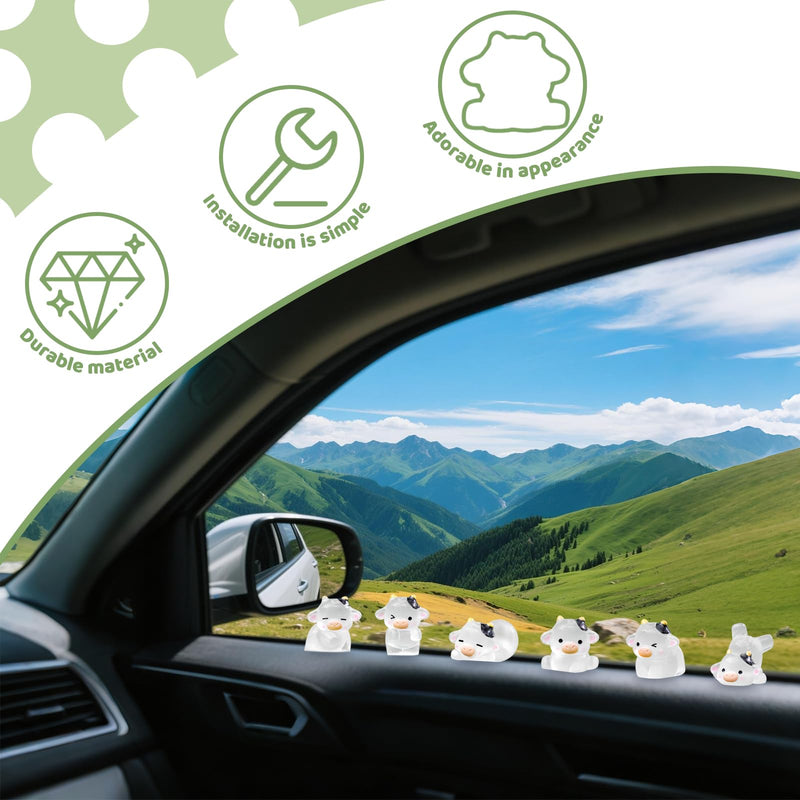 6 Pack Glow in The Dark Cow Car Decor, Cute Luminous Resin Dashboard Decorations for Cars, 3.3cm Funny Animal Touchscreen Accessories (Transparent)