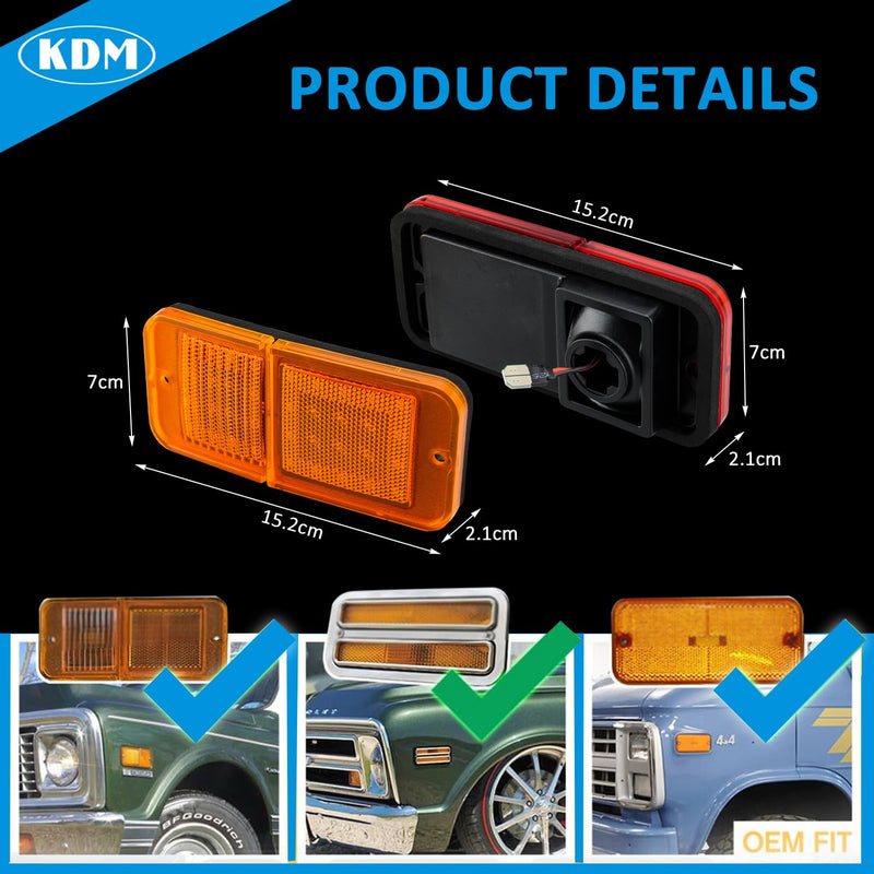 KDM LED Bumper Side Marker Reflectors Lights,Fit for 1968-1972 Chevy GMC C10 C20 C30 K10 K20 K30 C1500 C2500 C3500 K1500 K2500 K3500 Blazer,Front & Rear Side Marker Lights,Amber & Red Lens 4Pack Amber & Red Len