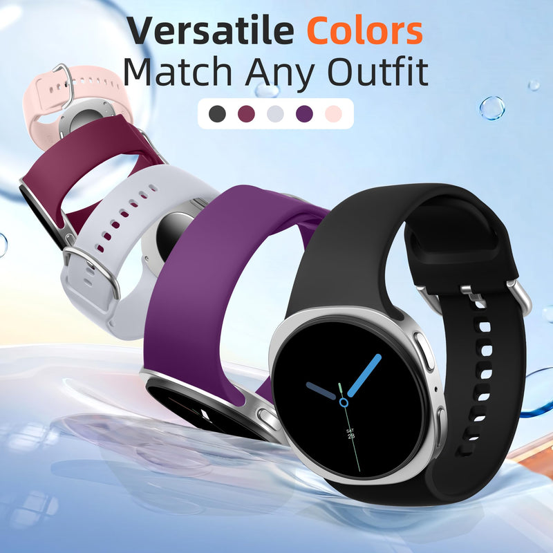 Sport Band for Samsung Galaxy Watch 9 8 40mm 44mm/Watch 8 Classic 46mm | 5 Pack No Gap Soft Silicone Strap, Waterproof Replacement Wristband for Samsung Watch Bands Men Women Black/Pink/Gray/Dark Purple/Wine Red