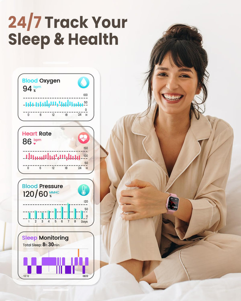 1.83" Smart Watches for Women (Android/iPhone), with 1000mAh Battery, 5ATM | 110+ Sports Modes, Messages and App Notifications, Health Monitoring(Blood Pressure, 24/7 Heart Rate, SpO2, Sleep), Pink 1.83"