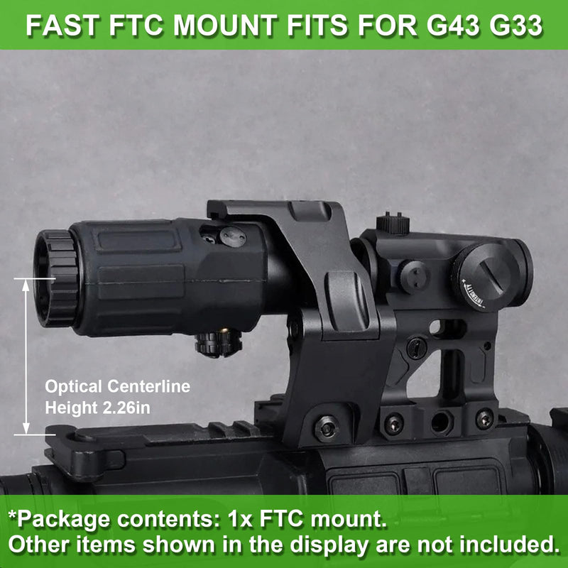 Tactical Flip-to-Center FTC Magnifier Mount with Fast QD Lever - 2.26 inch Optical Centerline Height,Aluminum Flip Up Optics Mounts Fits 20mm Picatinny Rail,Compatible G33 G43 G45 G23 G30 3x 4x 5x