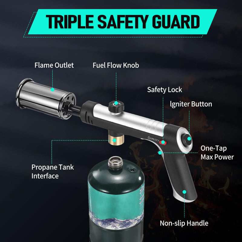Propane Torch, Torch Lighter with Max Fire Trigger, Blow Torch Gun with Adjustable Flame & Safety Lock, Flame Thrower for Grill, Cooking, BBQ(Tank Not Included)
