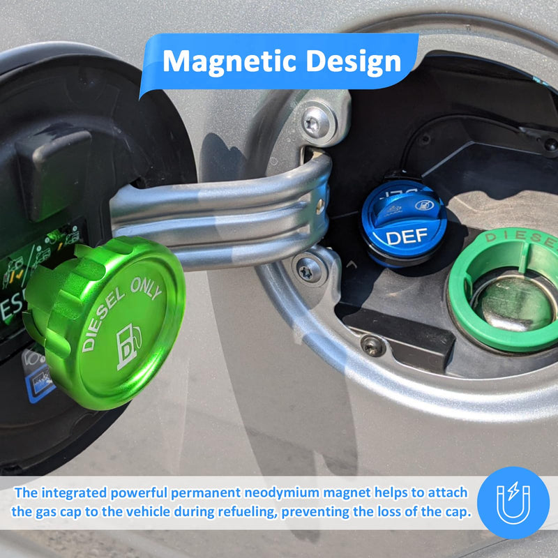 Wsays Green Magnetic Diesel Fuel Cap 6061 Aluminum Compatible with Dodge Ram 1500 2500 3500 2019-2025 Replace Part 82215782