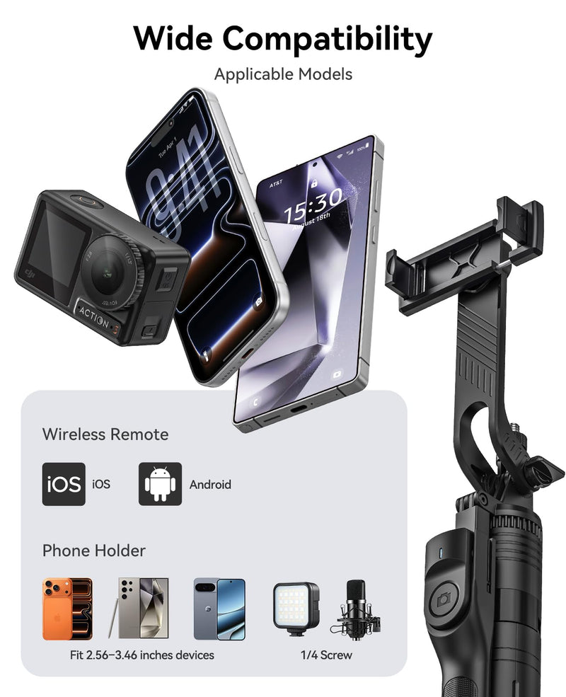 ORICO 75" Phone Tripod & Selfie Stick - 360° Rotatable Phone Holder for Multi-Angle Shooting, Wireless Remote, Extendable Stand for iPhone, Android, Camera, GoPro, Travel, Vlog, Recording - SPM190