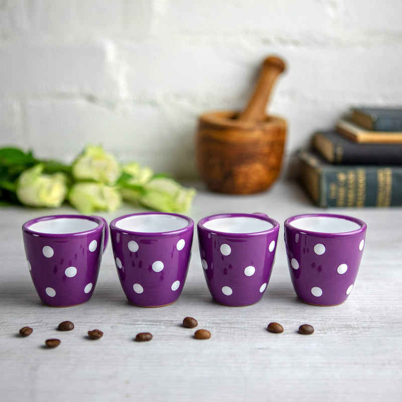 City to Cottage Ceramic Espresso Cups of 4, Small Expresso Shots, Demitasse, Perfect for Espresso Machine, Handcrafted Cups (Purple Polka Dot)