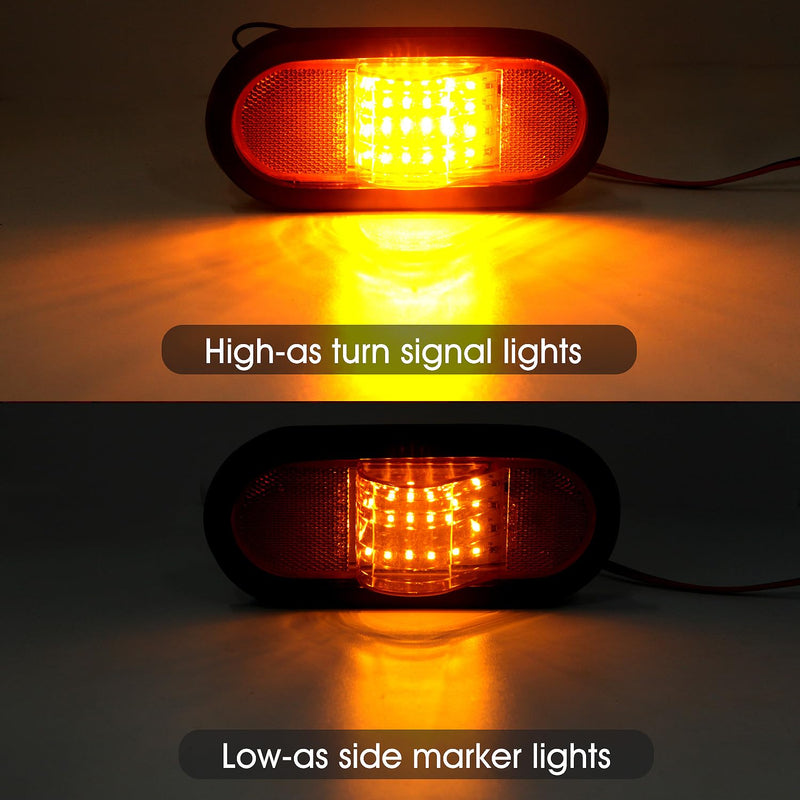 2Pcs 6.5 Inch Oval LED Side Marker Lights and Mid Ship Turn Signal Amber w/Reflex Lens Rubber Grommet Sealed w/3 Prong Wire Pigtail for 6 Inch Oval Led Trailer Mid Turn Marker Lights Reflectorized 2