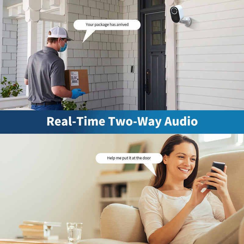 Security Cameras Wireless Outdoor, 2K Battery Powered WiFi Camera with AI Motion Detection, Spotlight Siren Alarm, Color Night Vision, 2-Way Audio, Waterproof Home Surveillance, Cloud/SD Storage TWO PACK
