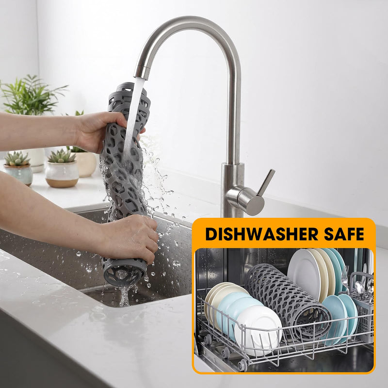 Silicone Sink Protectors for Kitchen Sink, 26 x 14 Inch Non-slip Heat Resistant Silicone Sink Mat Grid for Bottom of Farmhouse Stainless Steel Sink with 2 Reserved Holes, Kitchen Sink Accessories,Grey Grey-26x14in