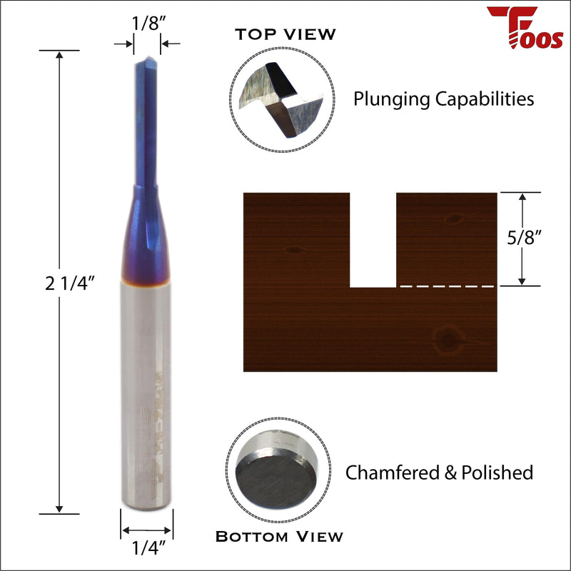 FOOS Nano - Straight Carbide Router bits - 1/4” Shanks - USA Veteran Owned (3 Pack 1/8" Cutting Diameter) 3
