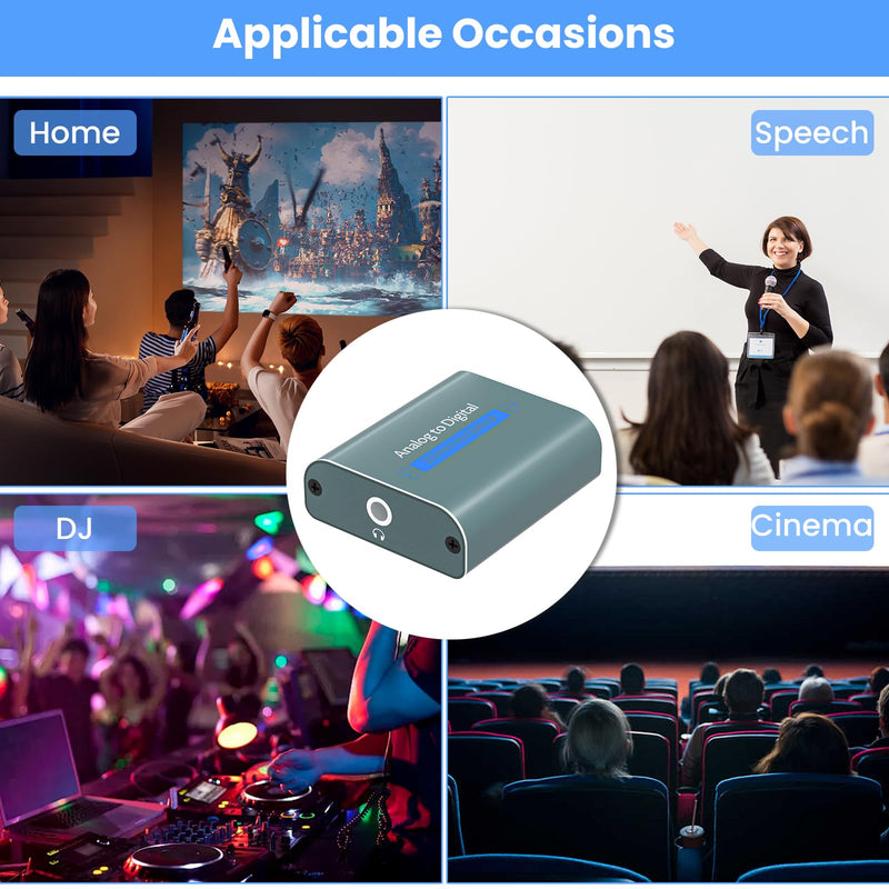 3.5mm to Optical Adapter Aluminum RCA to Optical Audio Converter Analog to Digital Audio Converter with Cable 3.5mm AUX Toslink Adapter for TV Amplifier Speaker/Soundbar/Home Theater ADC converter Aux to Optical 1