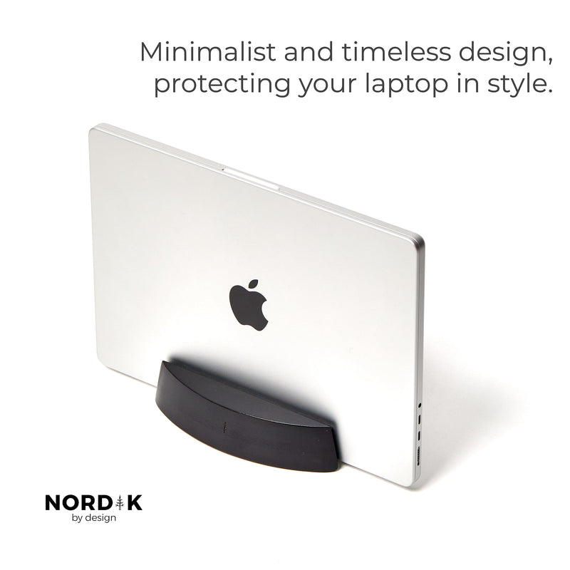 Nordik Vertical Laptop Stand - Black - Premium Laptop Dock and Holder for Home Office, Software Engineers - Space Saving Desk Dock for Mac Users and Laptop Users - Stable Non-Slip Wood Stand Midnight
