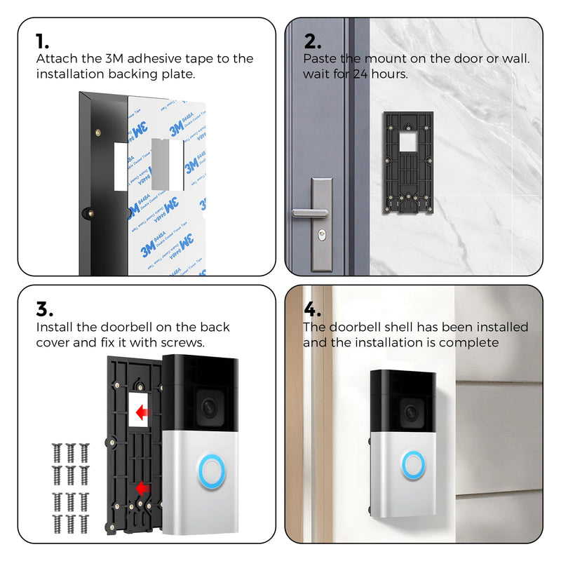 No-Drill Ring Doorbell Mount, Adhesive Doorbell Mounting Bracket Compatible with Ring Video Doorbell (2nd Generation 2020 Release), 3, 3 Plus, 4, Battery Doorbell Plus/Pro Stick-On Back Plate
