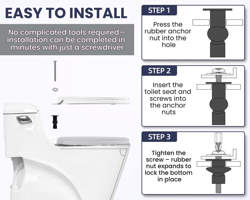 3/8" Dia Toilet Seat Screws Replacement Kit for Select Kohler One-Piece Toilet - Top Mount Hinges Toilet Bolts with Rubber Anchor Nuts, Compatible with Kohler Toilet Seat Parts K-84999 & K-85040-4PC Special styles fit 10-12mm holes