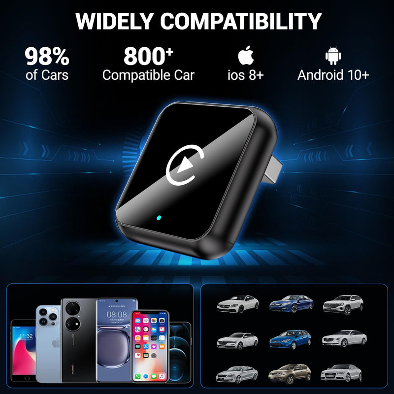 2-in-1 Wireless CarPlay Android Auto Adapter, Plug & Play CarPlay Adapter,Fast Auto Reconnect,Convert Wired to Wireless for Factory Cars,Wide Compatibility for Most Cars Black