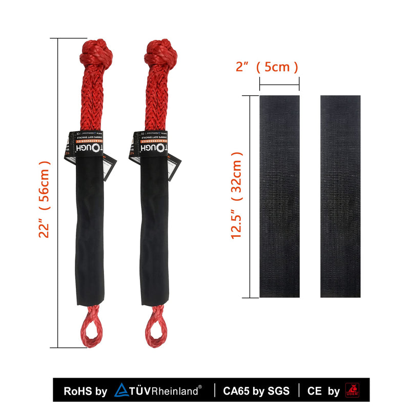 TOUGH 2 Pcs Synthetic Soft Shackle 1/2 x 22 Inch (55,000lbs Breaking Strength) Rope Shackle with 4 Sleeves for Sailing SUV ATV Truck Jeep Off Road Recovery (1/2" X22" Plus, Red 2-Pack, 2) 1/2" X22" PLUS