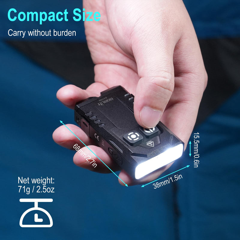 BORUIT EV15S Small Flashlights Powerful 1000 Lumens Bright, USB C Rechargeable Mini Keychain Flash Light with Clip, Magnetic, 365nm UV & RGB Sidelight, for Home Camping Emergencies
