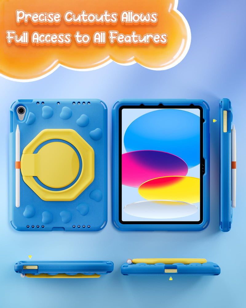 ProCase Kids Case for iPad 11th(A16)/10th, iPad Air 11" M4/M3/M2, Air 5/4th | Shockproof Cover, 360° Ring Stand, Pencil Holder, Shoulder Strap, Drop & Scratch Resistant for Toddler Tablets -Blue Silver iPad A16 11th 2025 /10th 2022