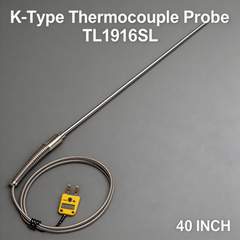 K-Type Thermocouple Probe TL1916SL -50°F~1100°F Range Ultra-Thin 0.06in x 40in Long High Temp Sensor for Furnace Lab, Automotive Cooking