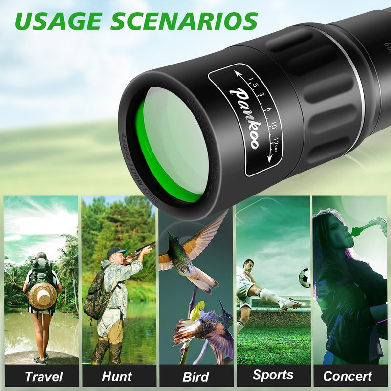 16X52 Monocular Telescope, 2023 High Power Prism Compact Monoculars for Adults Kids, HD Monocular Scope for Bird Watching Hiking Concert Travelling, D-Black, PA1652-2 16xmonocular