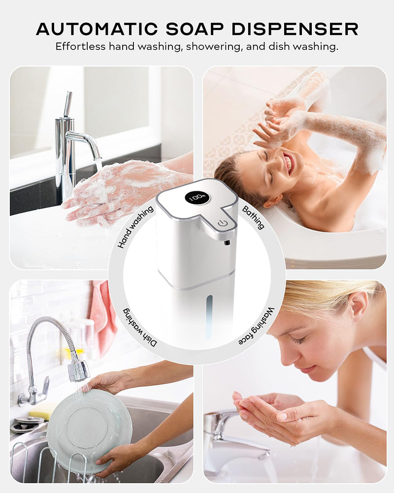 Automatic Soap Dispenser Touchless, 6-Level Adjustable,13.5oz/400ml Rechargeabled Wall Mounted Smart for Bathroom and Kitchen Dish Soap,White White Gel