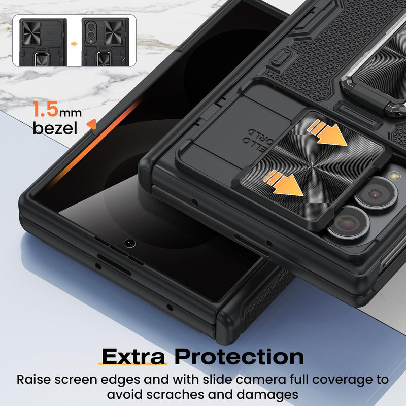 VEGO for Galaxy Z Fold 8 Case with Privacy Screen Protector Anti-Peeping | Hinge Protection[Slide Camera Cover]Military-Grade Shockproof Protective Rugged Stand Case for Samsung Z Fold8 -Black B-Black For Z Fold 8