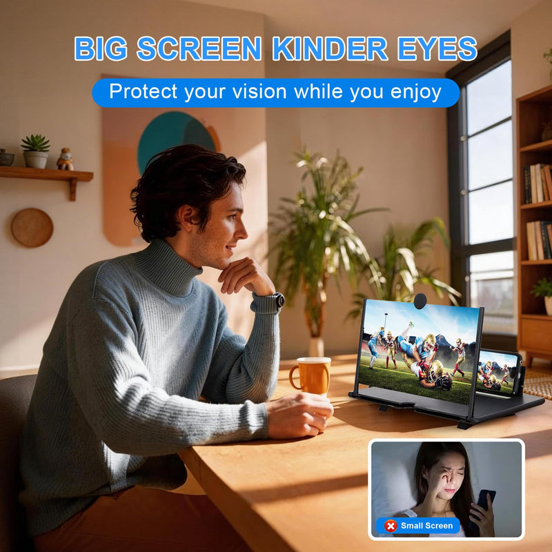 Phone Magnifier Screen, 12inch HD Mobile Screen Magnifier Version Enlarger for Movies Videos Games, Clear, Lightweight Foldable Mobile Phone Holder Compatible with All Smartphones (Black) Black 12 Inch