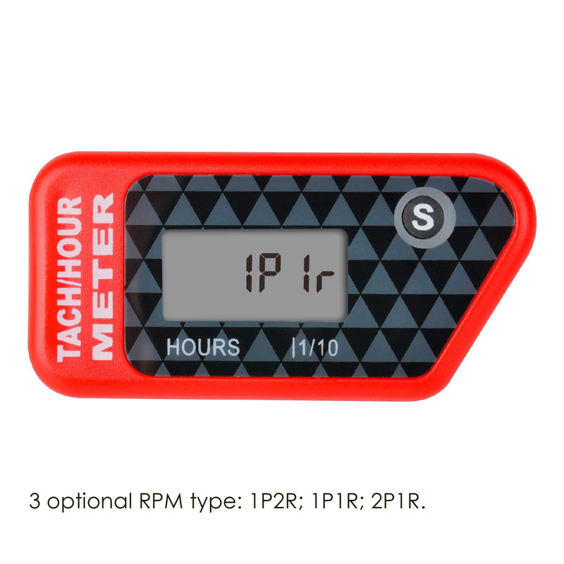Jayron Digital LCD Tachometer Inductive Tach Hour Meter Display Max RPM Waterproof for Most Gas Engine Marine ATV Generator Lawn Tractor Motorcycle (red) red