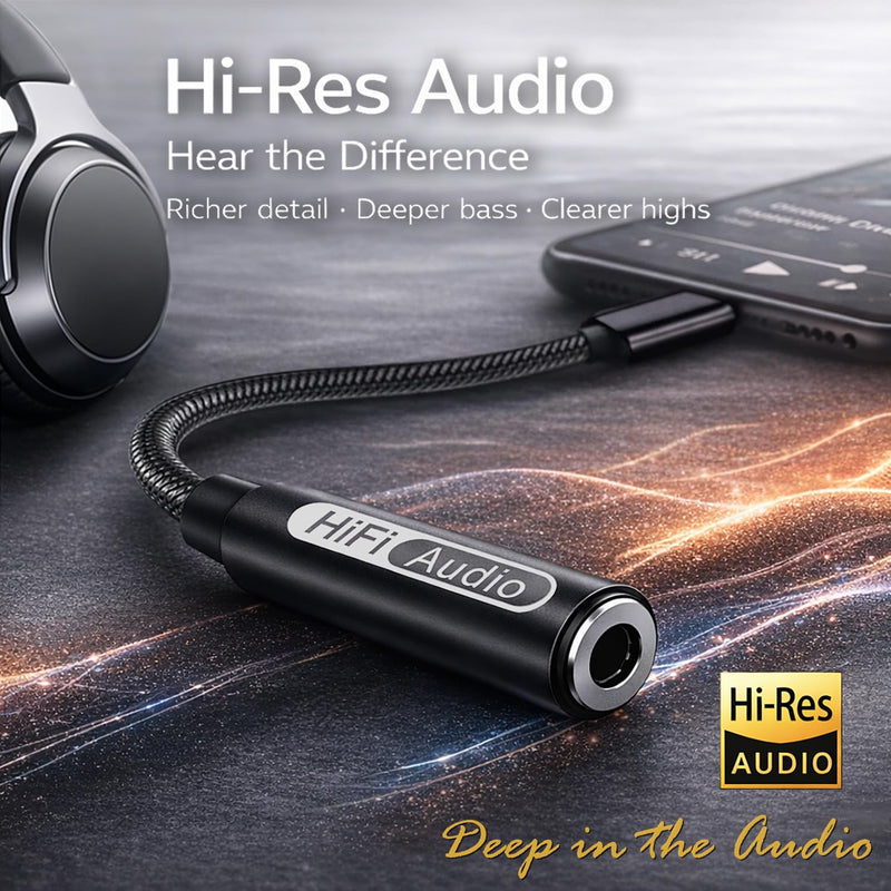 USB C to 3.5mm Hi-Res Audio Adapter, Built-in DAC, Type C to Aux Headphone Jack, Studio Quality Sound, Supports Calls, Compatible with iPhone 15 16 17, Samsung Galaxy S25 S24 S23, MacBook, iPad, Pixel Hi-Res (384kHz, 1 Pack)