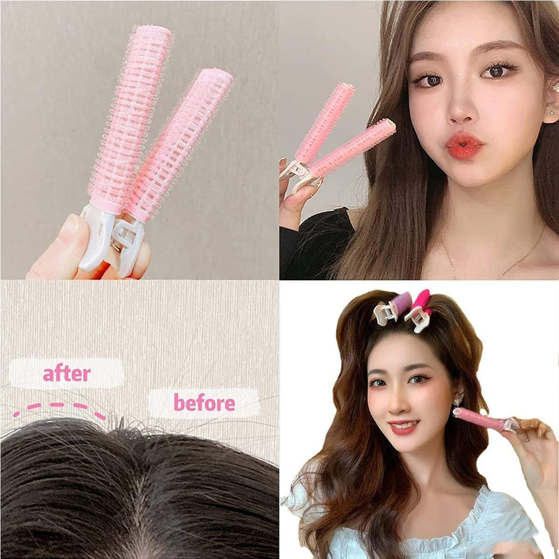  [AUSTRALIA] - 4Pcs Pink Portable Hair Volume Clip, Hair Rollers with Clip, Bangs Curler DIY, Volumizing Hair Root Clips, Styling Accessories, Self Grip Root Tools