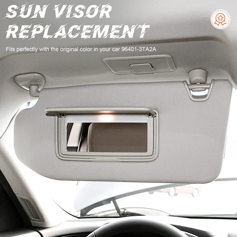 Gray Driver Left Side Sun Visor Replacement Compatible with 2013 2014 2015 2016 2017 2018 Nissan Altima Without Sunroof Replace 96401-3TA2A Grey
