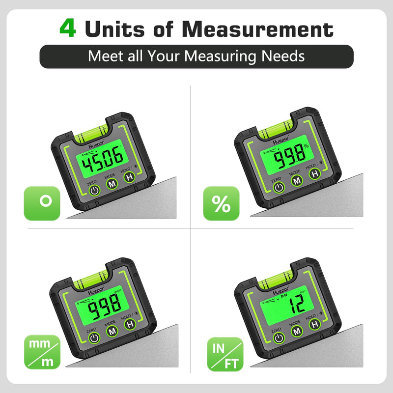 Huepar Digital Level Angle Gauge Mini Angle Finder Level Box with V-Groove Magnetic Base&Backlit LCD Bevel Gauge Inclinometer for Carpentry,Building, Automobile, Masonry - 0~360° Fast Measurement AG01