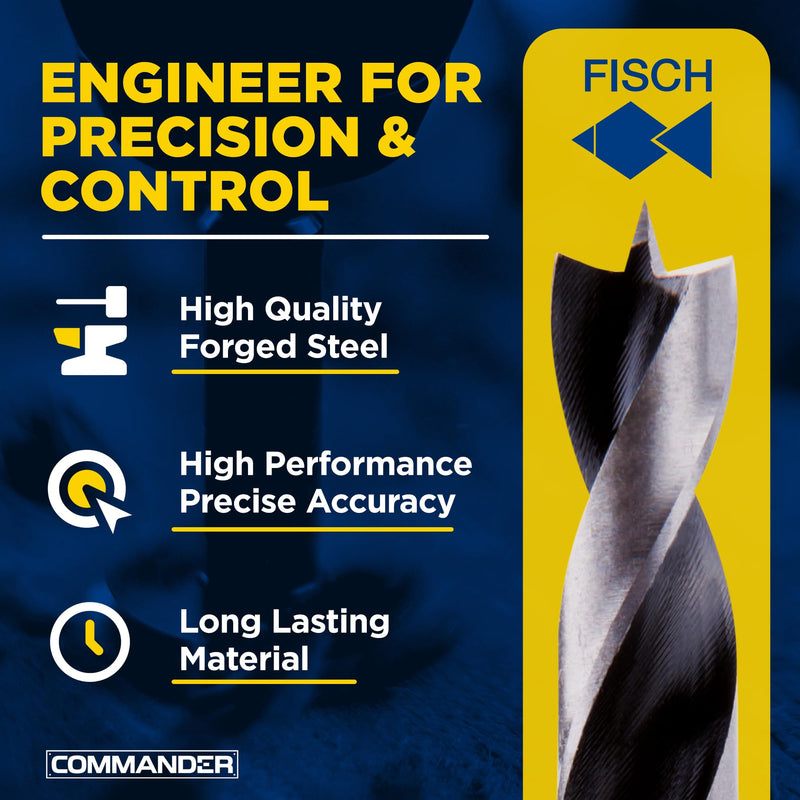 Fisch Brad Point Drill Bit Set, 25-Piece Chrome Vanadium Wood Drill Bits, Sizes from 1mm - 13mm" FSF-364740 1mm - 13mm"