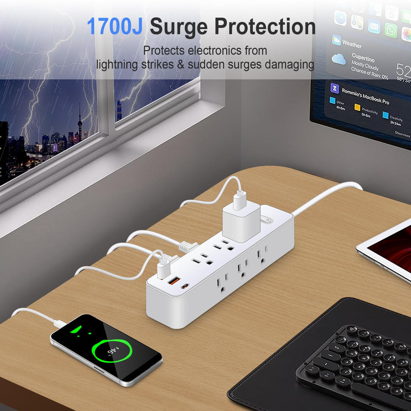 Power Strip Surge Protector, 12-in-1 Power Bar with Multiple Outlets, 9 Outlet 3 USB Ports, Flat Plug Power Strip Surge Protector, Multi Outlet Wall Plug for Travel, College, Dorm Room Essentials