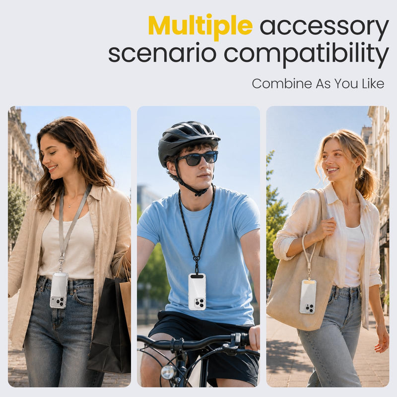 360° Rotatable Stainless Steel Phone Tether Tab - 3 Pack | Universal for iPhone & Other Phones, Fits Lanyard/Wrist Strap/Necklace/Crossbody Strap/Chain,0.0135" Ultra Thin C-black+gold+sliver
