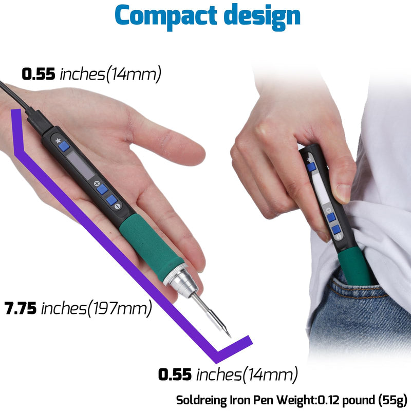 WEP 928D-IV Soldering Iron Kit with Fast Heating with C235 Tip, Dynamic Screen, Compact Digital Soldering Iron with Multi-Functional Cover, Type-C Powering, Sleep Mode, PD and QC Protocols Basic Style