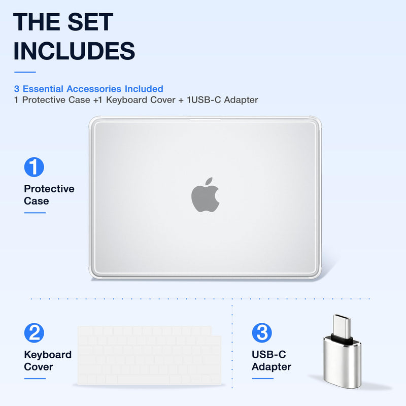 MecBevia Compatible with MacBook Neo Case 13 inch 2026 A3404 A18 Pro Chip | 3-in-1 Kit, Scratch-Resistant Neo Hard Shell Case Cover & TPU Keyboard Cover & USB-C Adapter, Matte Clear