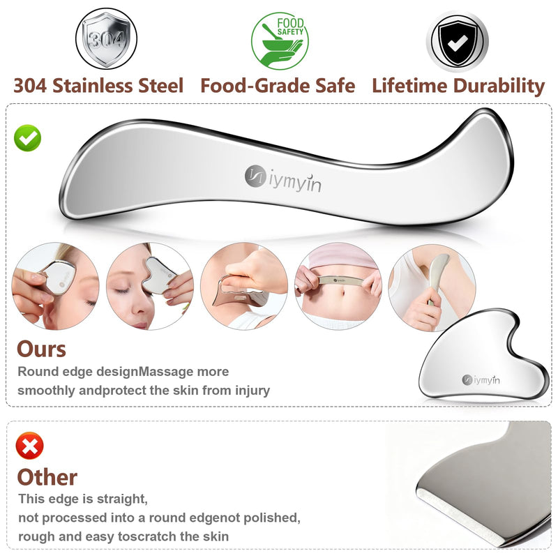 5-in-1 Stainless Steel Muscle & Fascia Scraper Tool Set, For Body Skin Massage and Sore Muscles, Myofascial, Iastm Tools, Soft Tissue Mobilization Tools, Full Body Gua Sha Kit, Great Gift Idea for Her